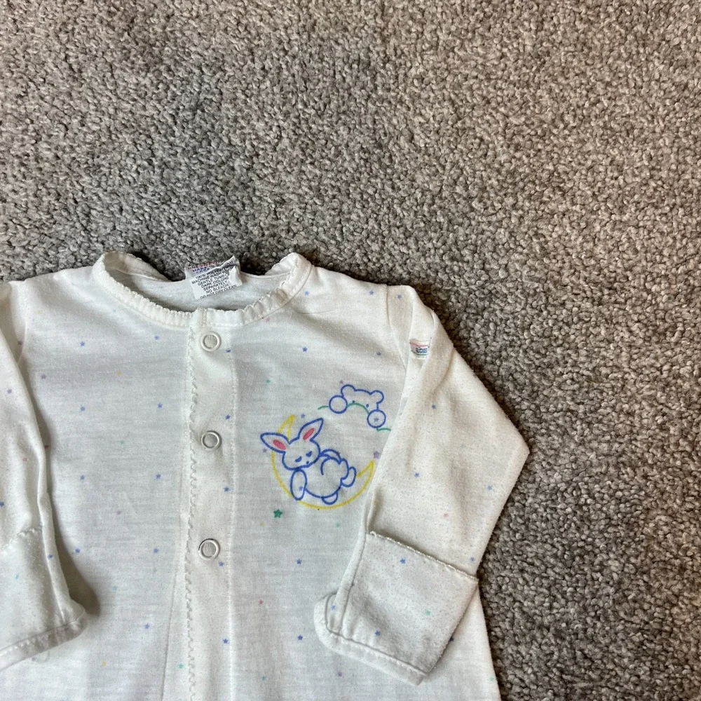Vintage Absorba Baby Sleep Gown One‎ Size Bunny Moon Stars White Nursery USA
